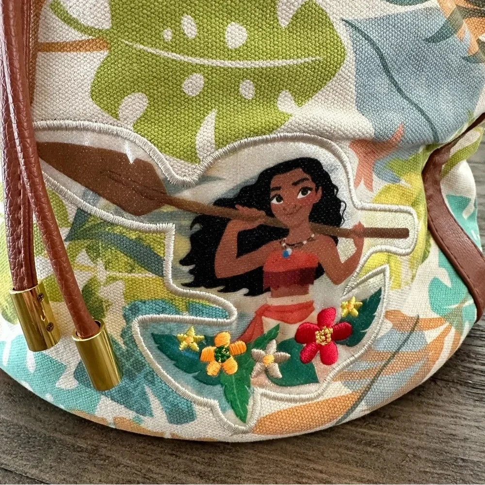 Disney Store Moana Canvas Bucket Bag Tropical Print Disneyland Disneyworld Purse